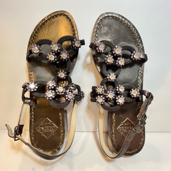 Emanuela Caruso Capri Women’s Sandals Size US 6 Crystal Flowers Made In Italy - Picture 2 of 10